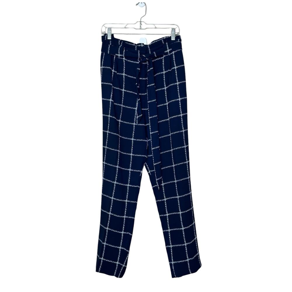 Express blue white checkered pleated high waist belted pants size 18R - Picture 8 of 9
